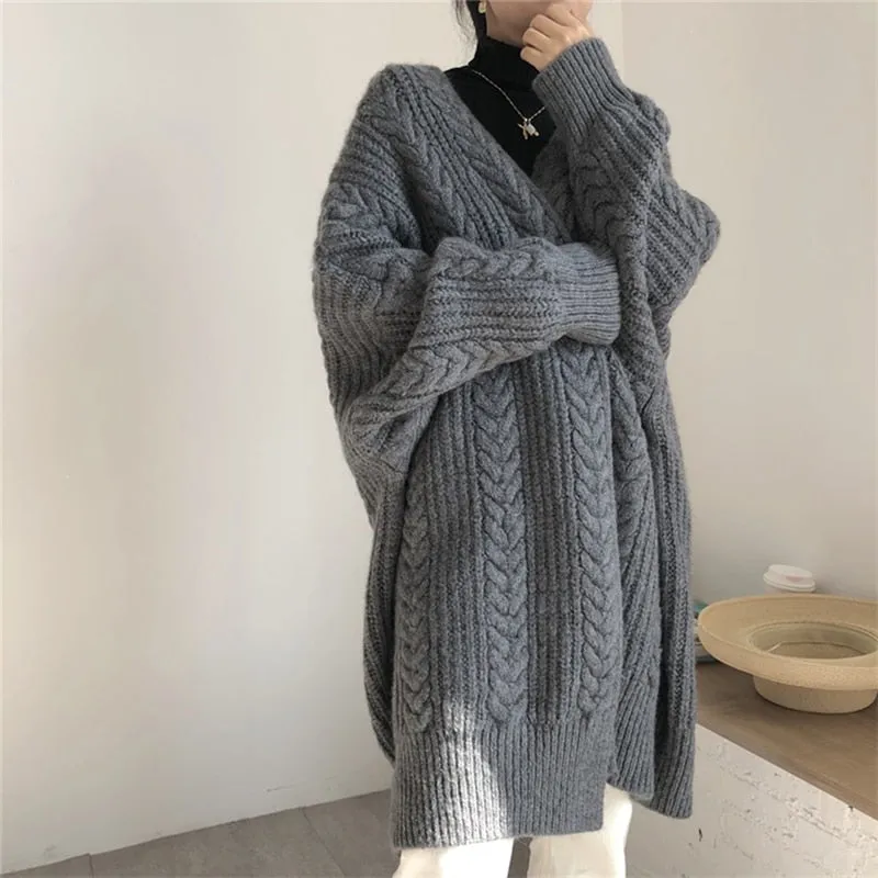 ITOOLIN Autumn Women Loose Warm Long Cardigan Coat Solid Long Sleeve Thicken Sweater TRAF Coat Women Streetwear Outerwear Winter