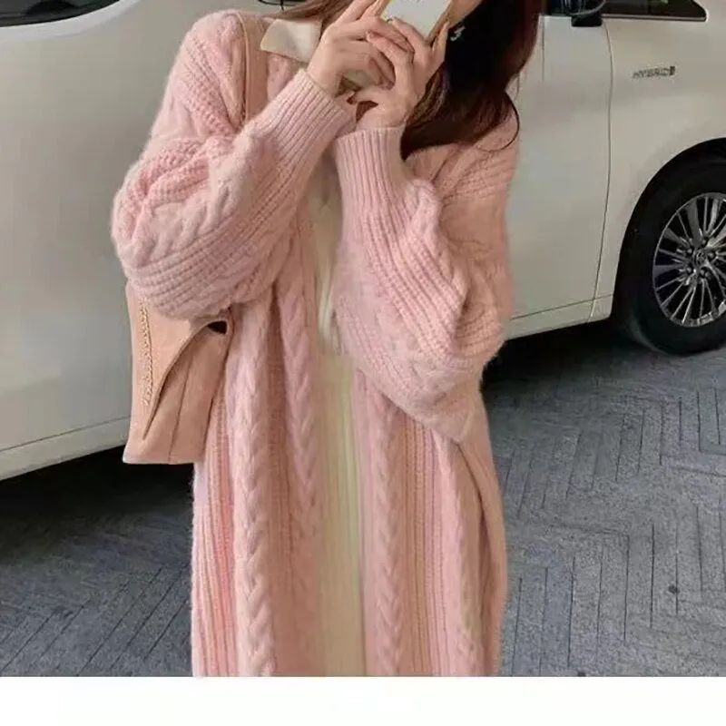 ITOOLIN Autumn Women Loose Warm Long Cardigan Coat Solid Long Sleeve Thicken Sweater TRAF Coat Women Streetwear Outerwear Winter