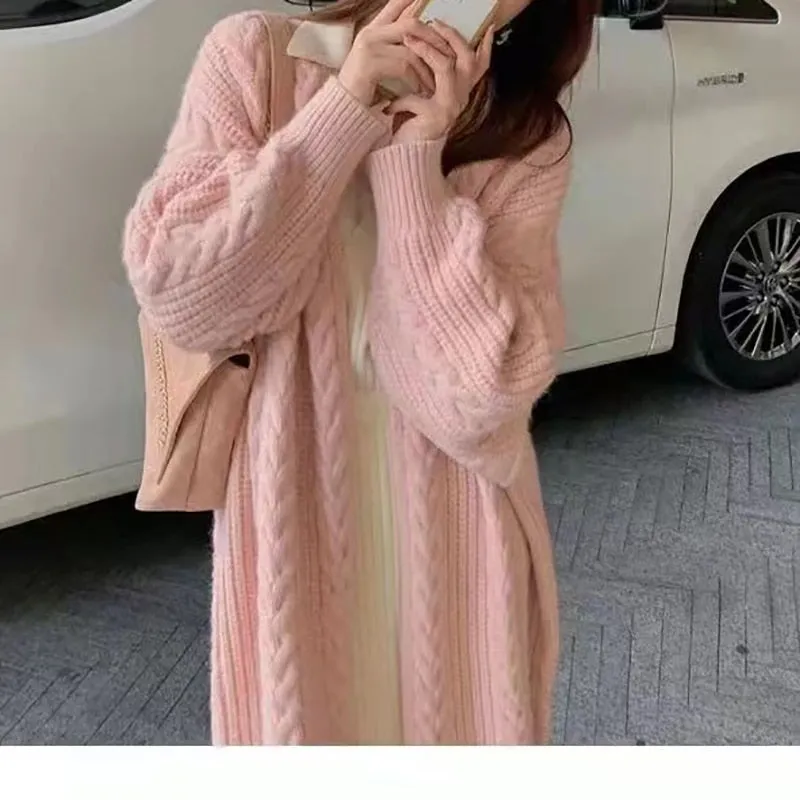 ITOOLIN Autumn Women Loose Warm Long Cardigan Coat Solid Long Sleeve Thicken Sweater TRAF Coat Women Streetwear Outerwear Winter