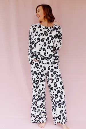 Ivory Leopard Wide Leg Lounge Set