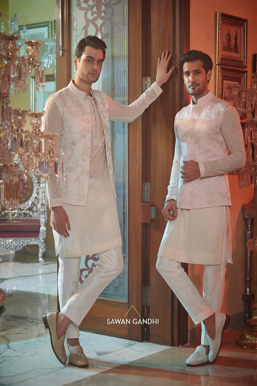 Ivory parsi work nehru set