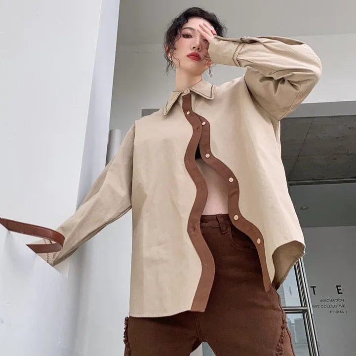 Izabel Wavy Button Down Shirts Blouse