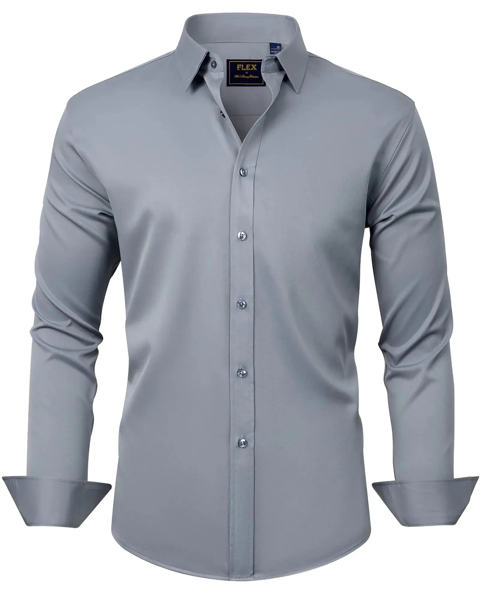 J.VER Men's Dress Shirts Solid Long Sleeve Stretch Wrinkle-Free Formal Shirt Business Casual Button Down Shirts Vintage Green Medium