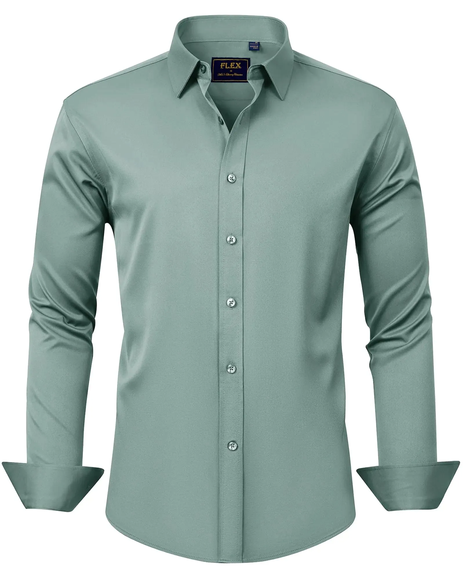 J.VER Men's Dress Shirts Solid Long Sleeve Stretch Wrinkle-Free Formal Shirt Business Casual Button Down Shirts Vintage Green Medium