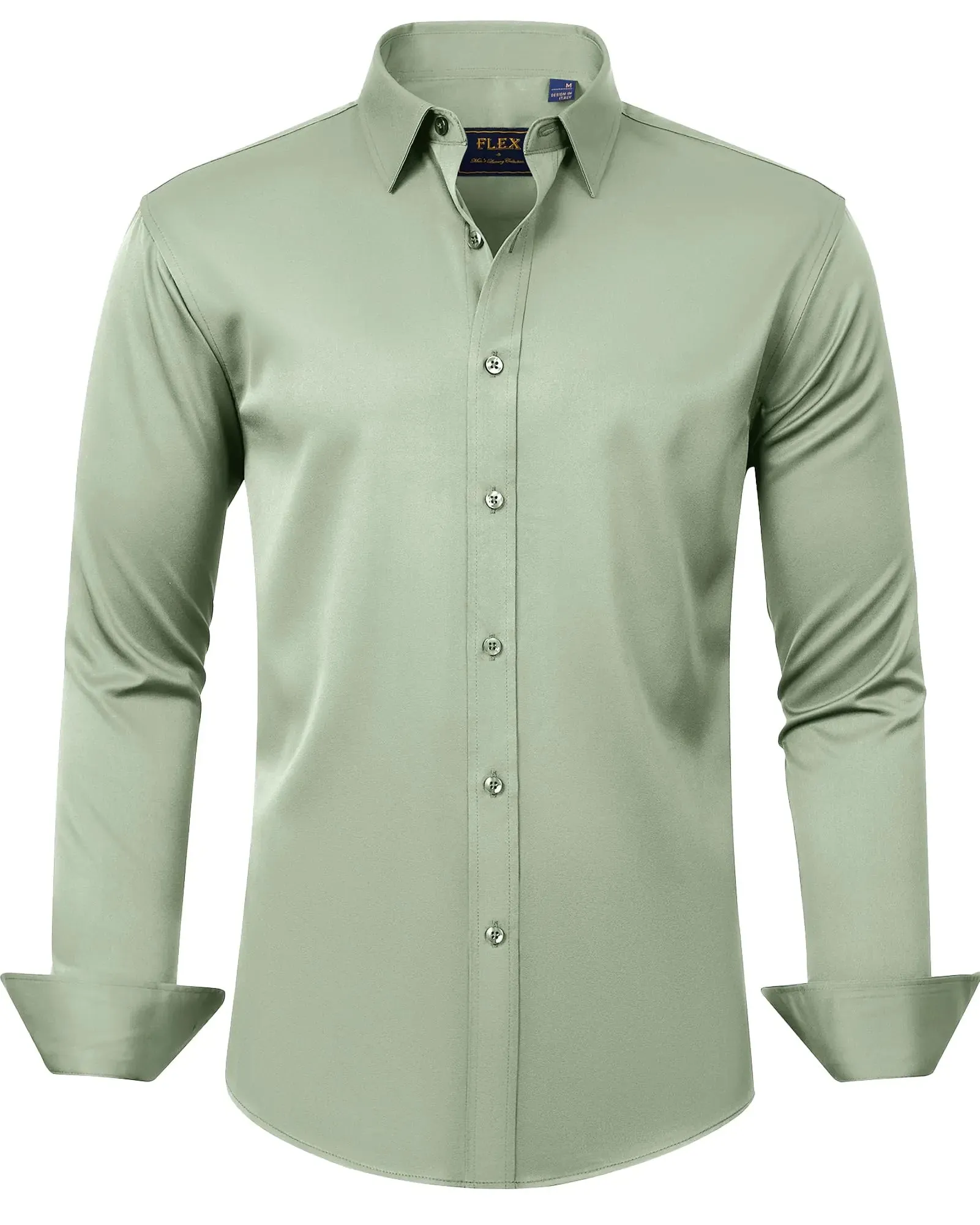 J.VER Men's Dress Shirts Solid Long Sleeve Stretch Wrinkle-Free Formal Shirt Business Casual Button Down Shirts Vintage Green Medium