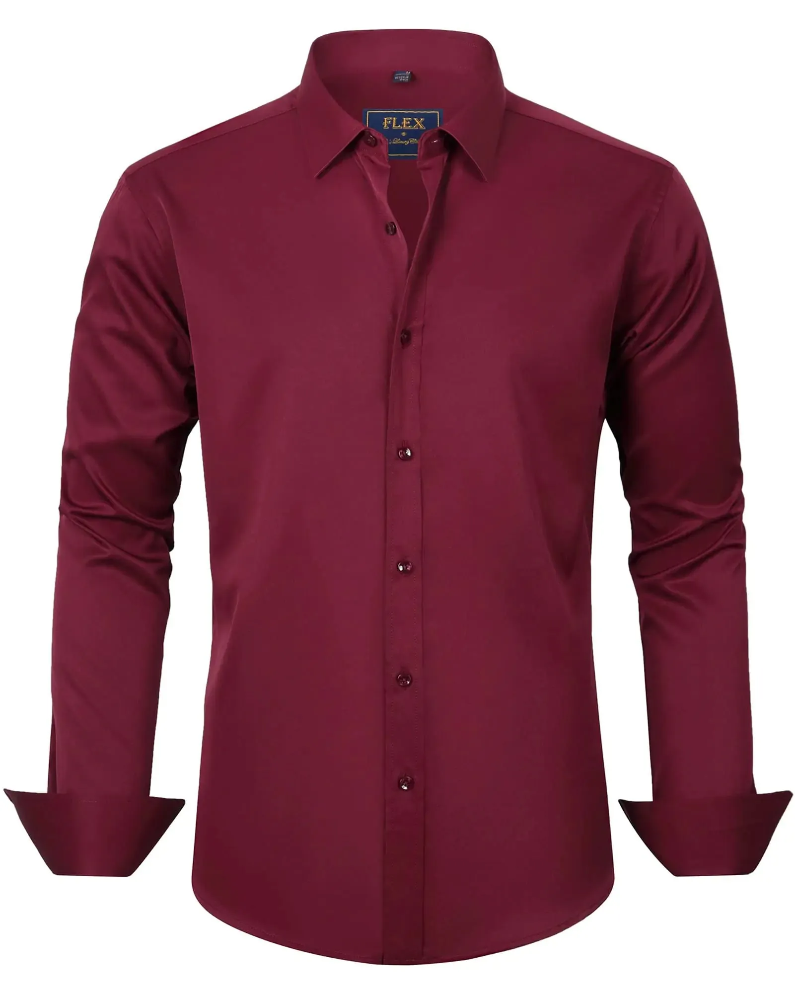 J.VER Men's Dress Shirts Solid Long Sleeve Stretch Wrinkle-Free Formal Shirt Business Casual Button Down Shirts Vintage Green Medium