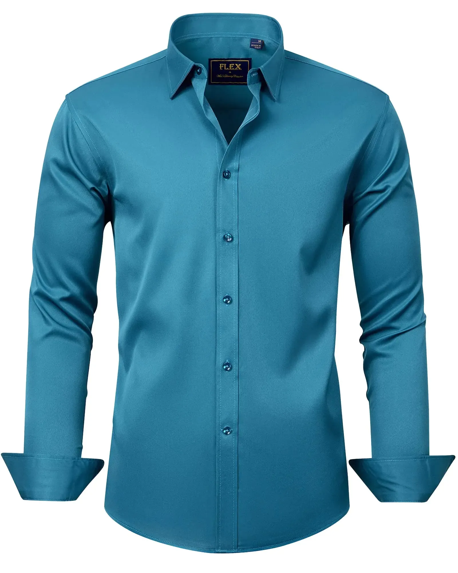 J.VER Men's Dress Shirts Solid Long Sleeve Stretch Wrinkle-Free Formal Shirt Business Casual Button Down Shirts Vintage Green Medium