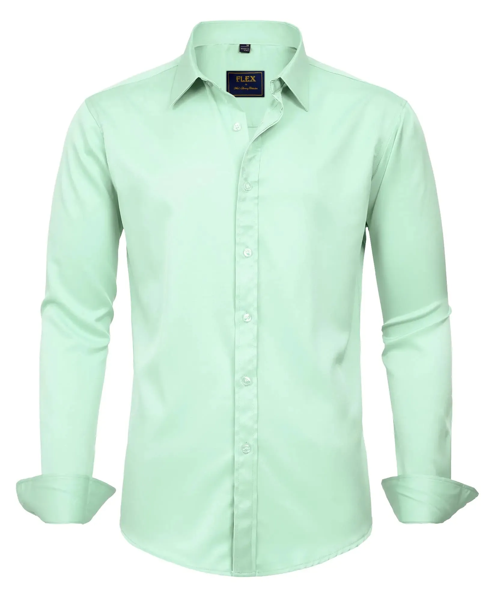 J.VER Men's Dress Shirts Solid Long Sleeve Stretch Wrinkle-Free Formal Shirt Business Casual Button Down Shirts Vintage Green Medium