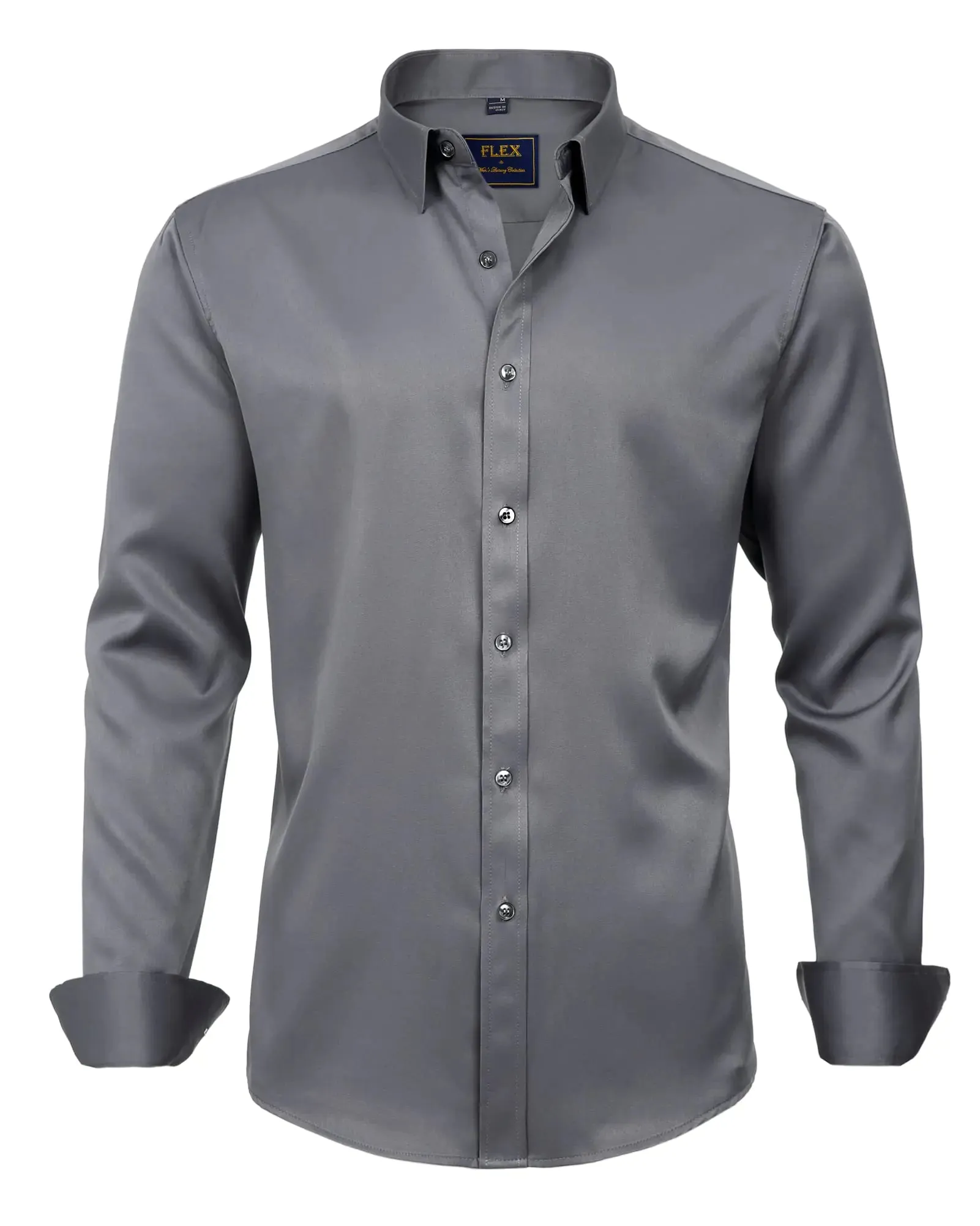 J.VER Men's Dress Shirts Solid Long Sleeve Stretch Wrinkle-Free Formal Shirt Business Casual Button Down Shirts Vintage Green Medium