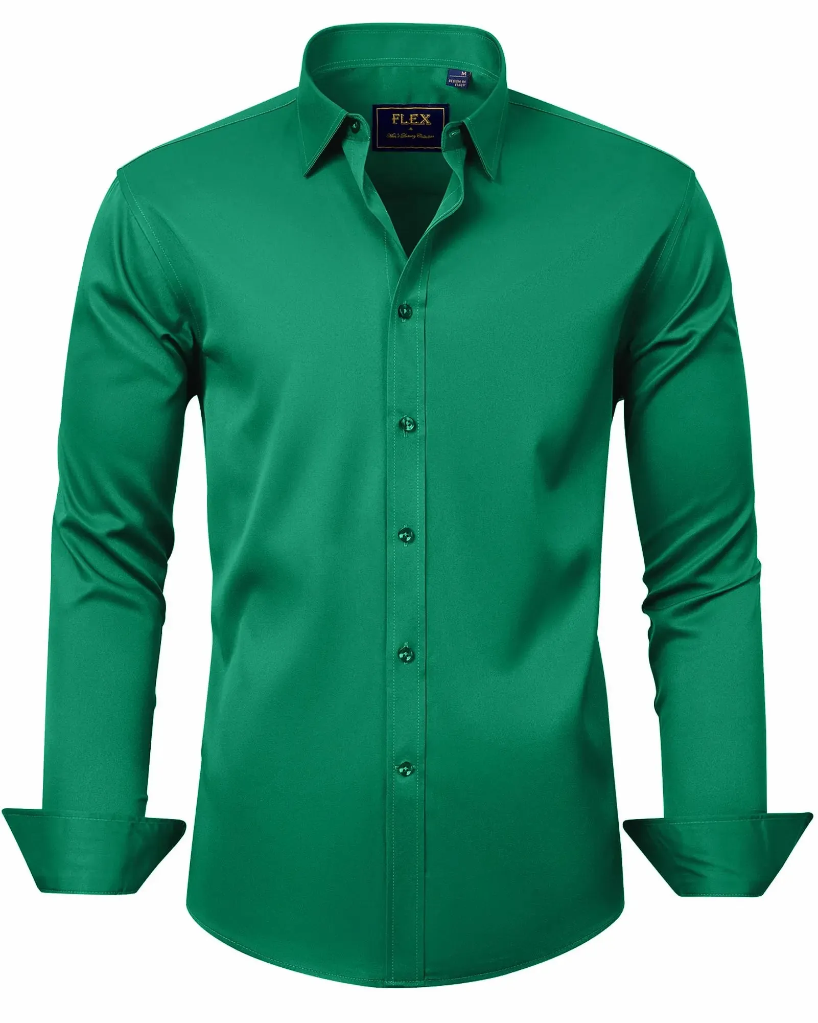 J.VER Men's Dress Shirts Solid Long Sleeve Stretch Wrinkle-Free Formal Shirt Business Casual Button Down Shirts Vintage Green Medium