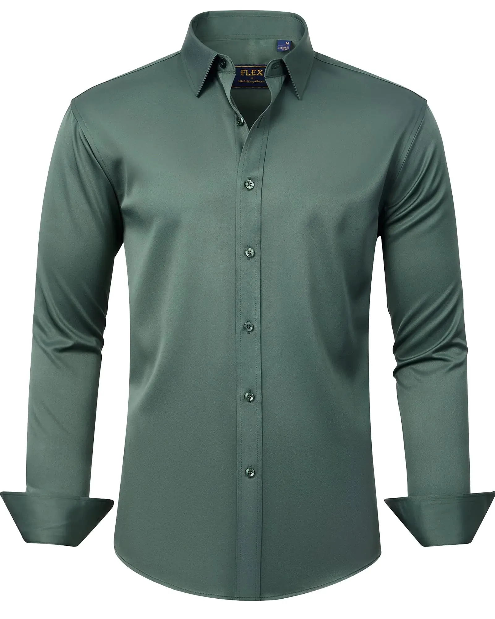 J.VER Men's Dress Shirts Solid Long Sleeve Stretch Wrinkle-Free Formal Shirt Business Casual Button Down Shirts Vintage Green Medium