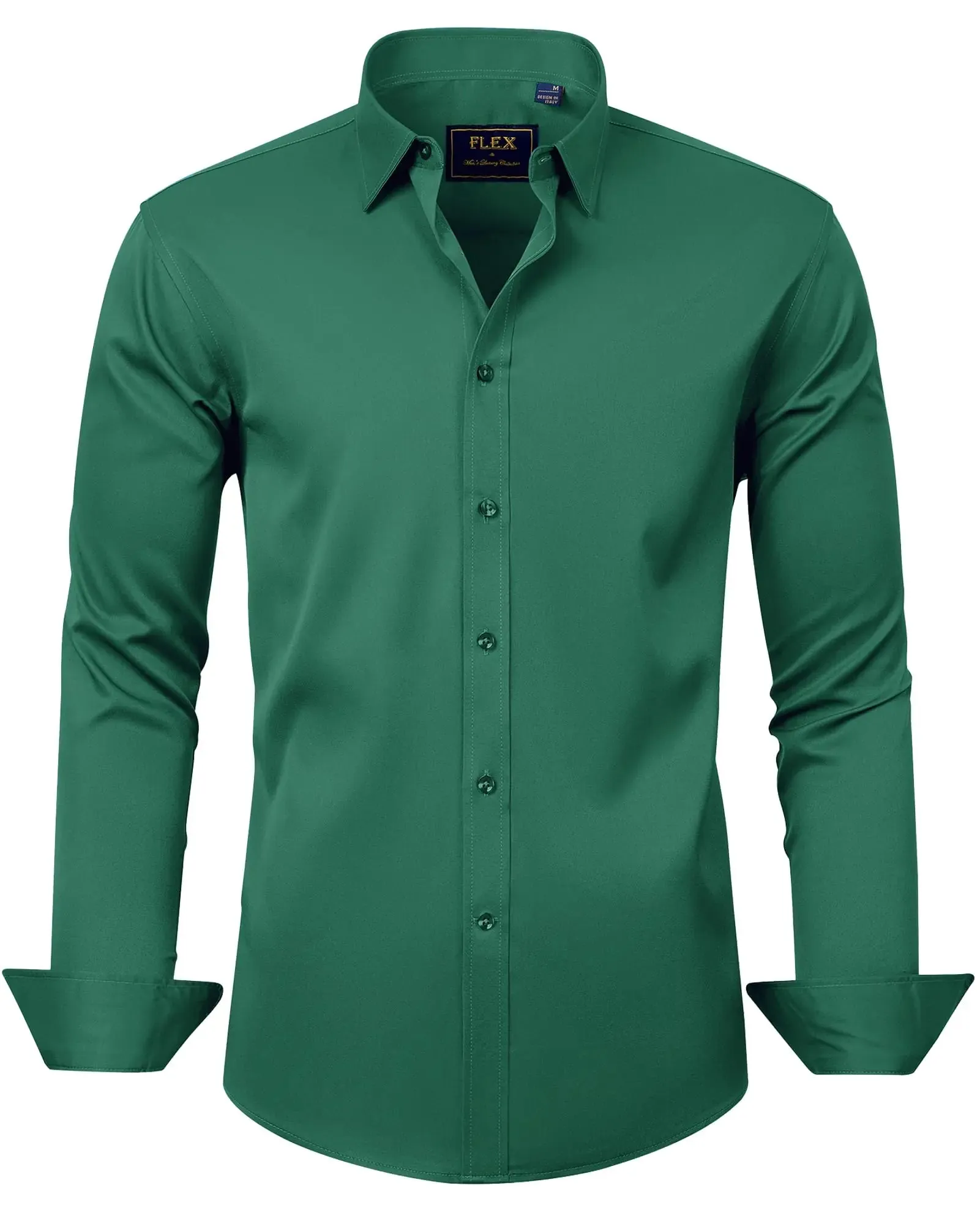 J.VER Men's Dress Shirts Solid Long Sleeve Stretch Wrinkle-Free Formal Shirt Business Casual Button Down Shirts Vintage Green Medium