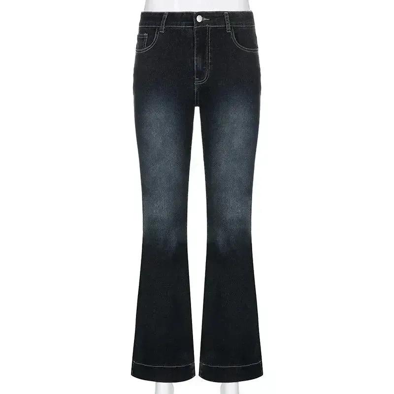 Kalevest Y2K High Street Low Rise Jeans Blue Women Pants Bootcut  Pockets Jeans Streetwear Low Waist Jeans Wide Leg Pants