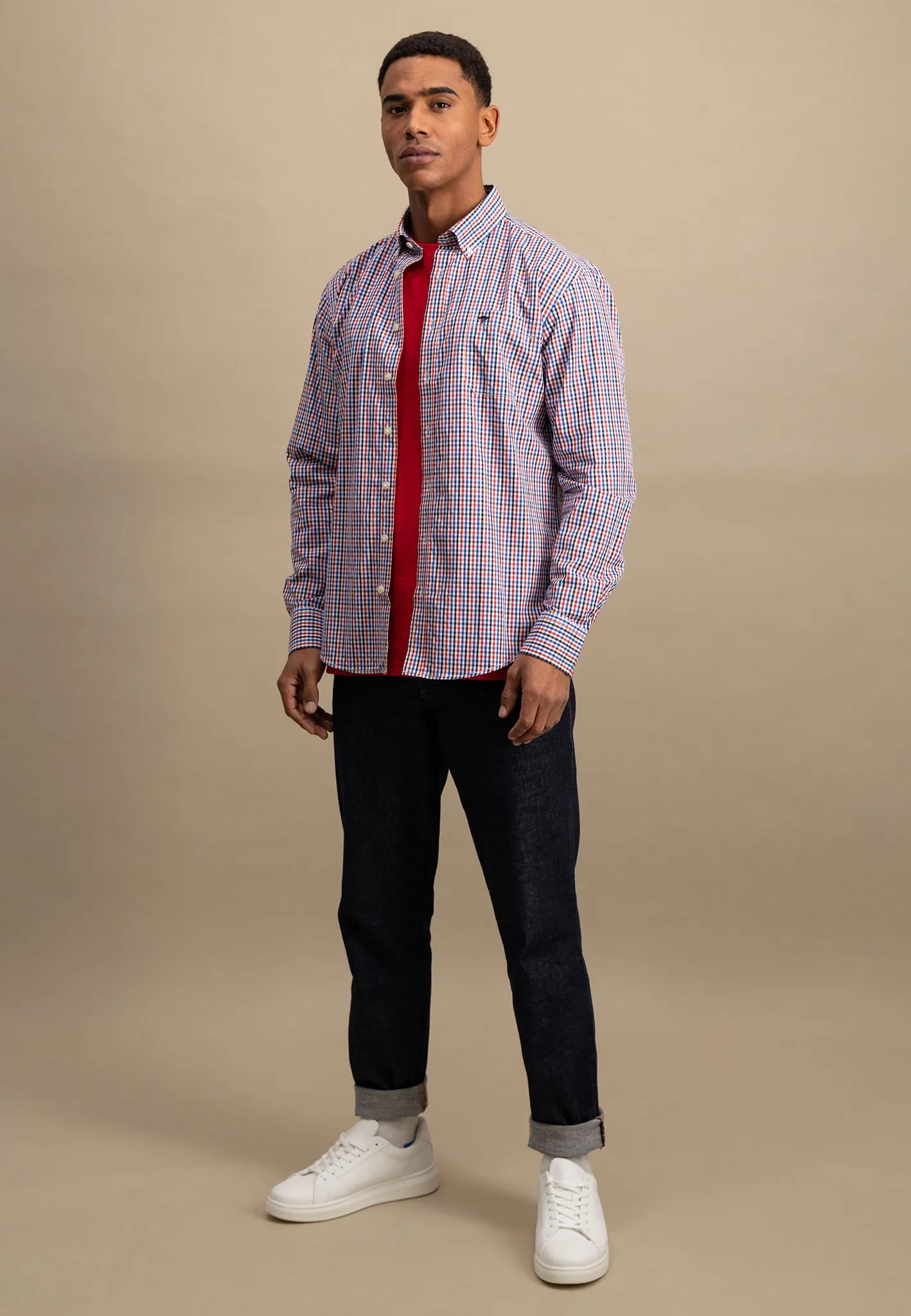 Kariertes Hemd aus Baumwolle mit Button-Down-Kragen