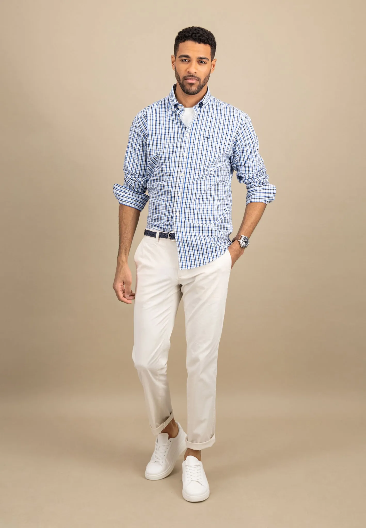 Kariertes Hemd aus Baumwolle mit Button-Down-Kragen