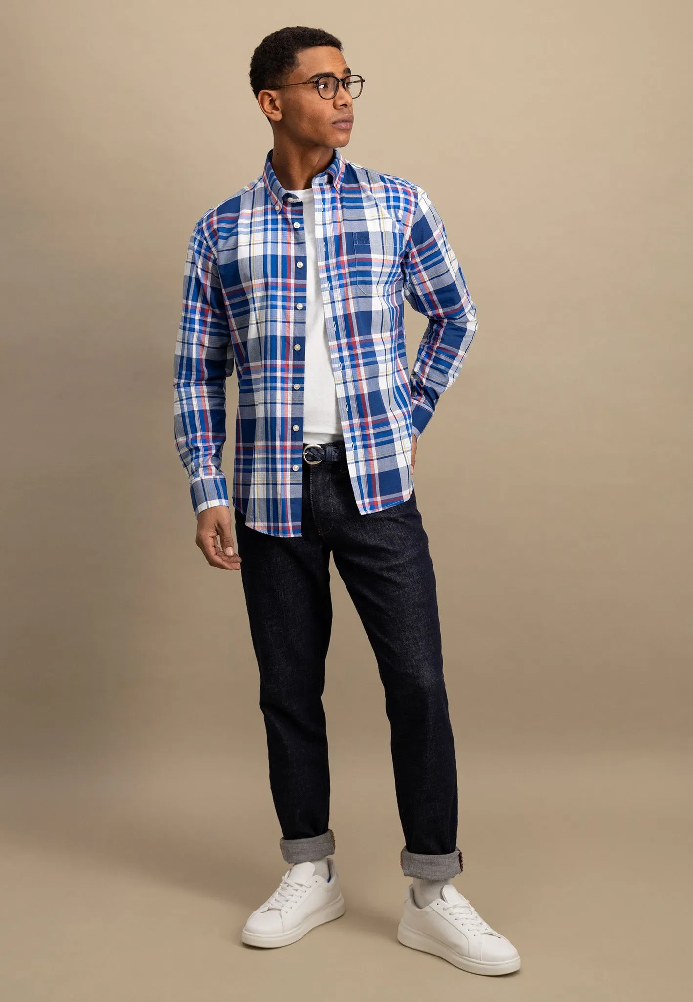 Kariertes Hemd aus Baumwolle mit Button-Down-Kragen