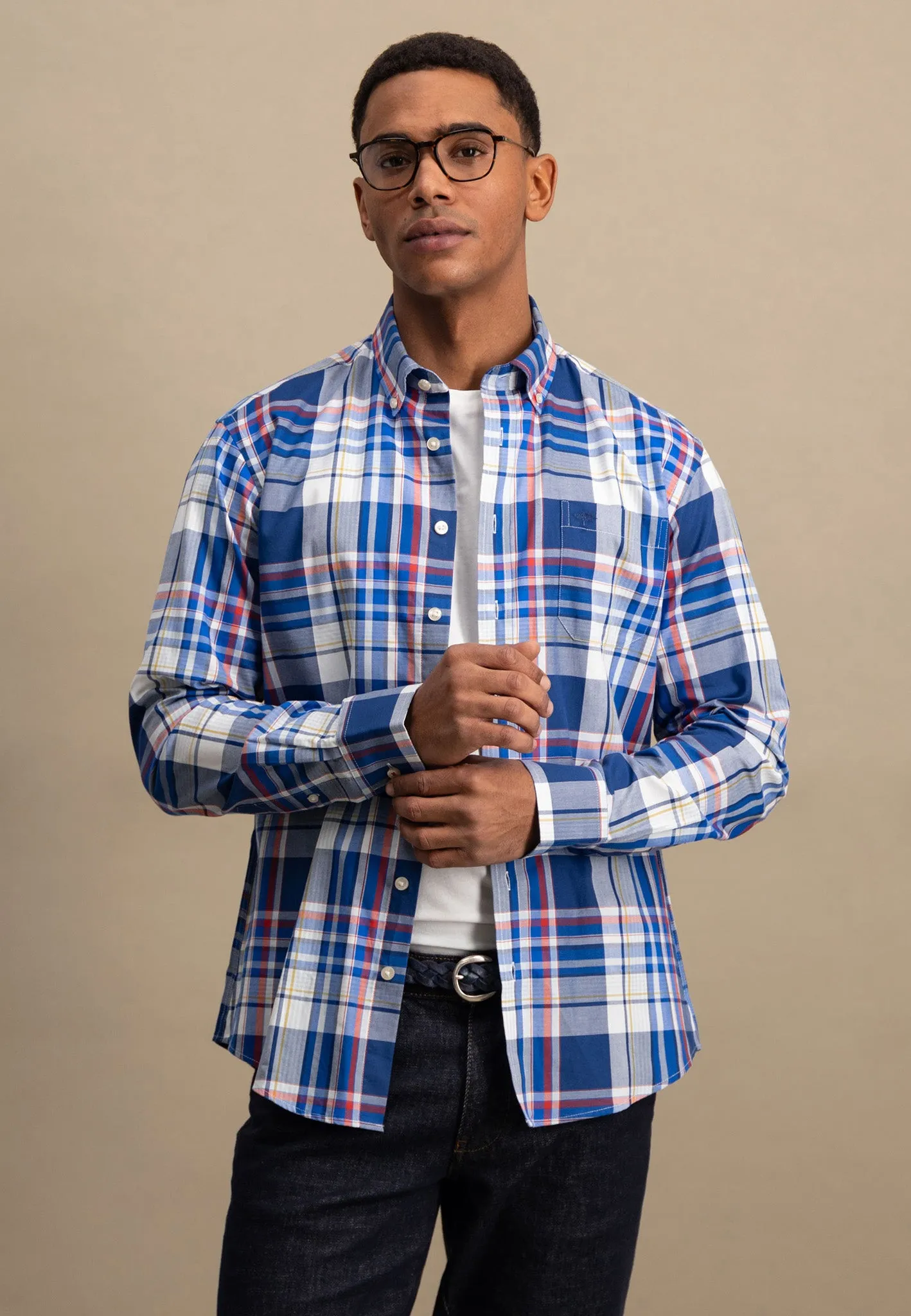 Kariertes Hemd aus Baumwolle mit Button-Down-Kragen