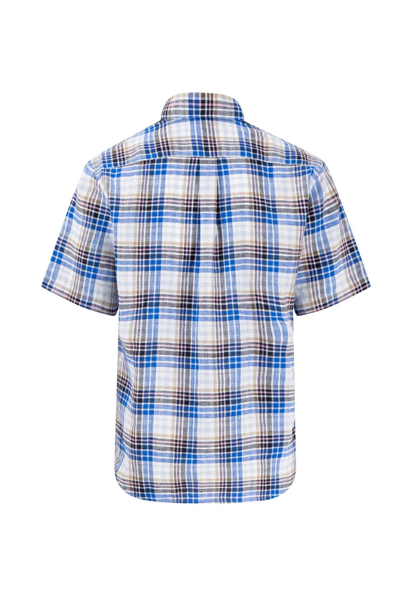 Kariertes kurzarm Hemd aus Leinen mit Button-Down-Kragen