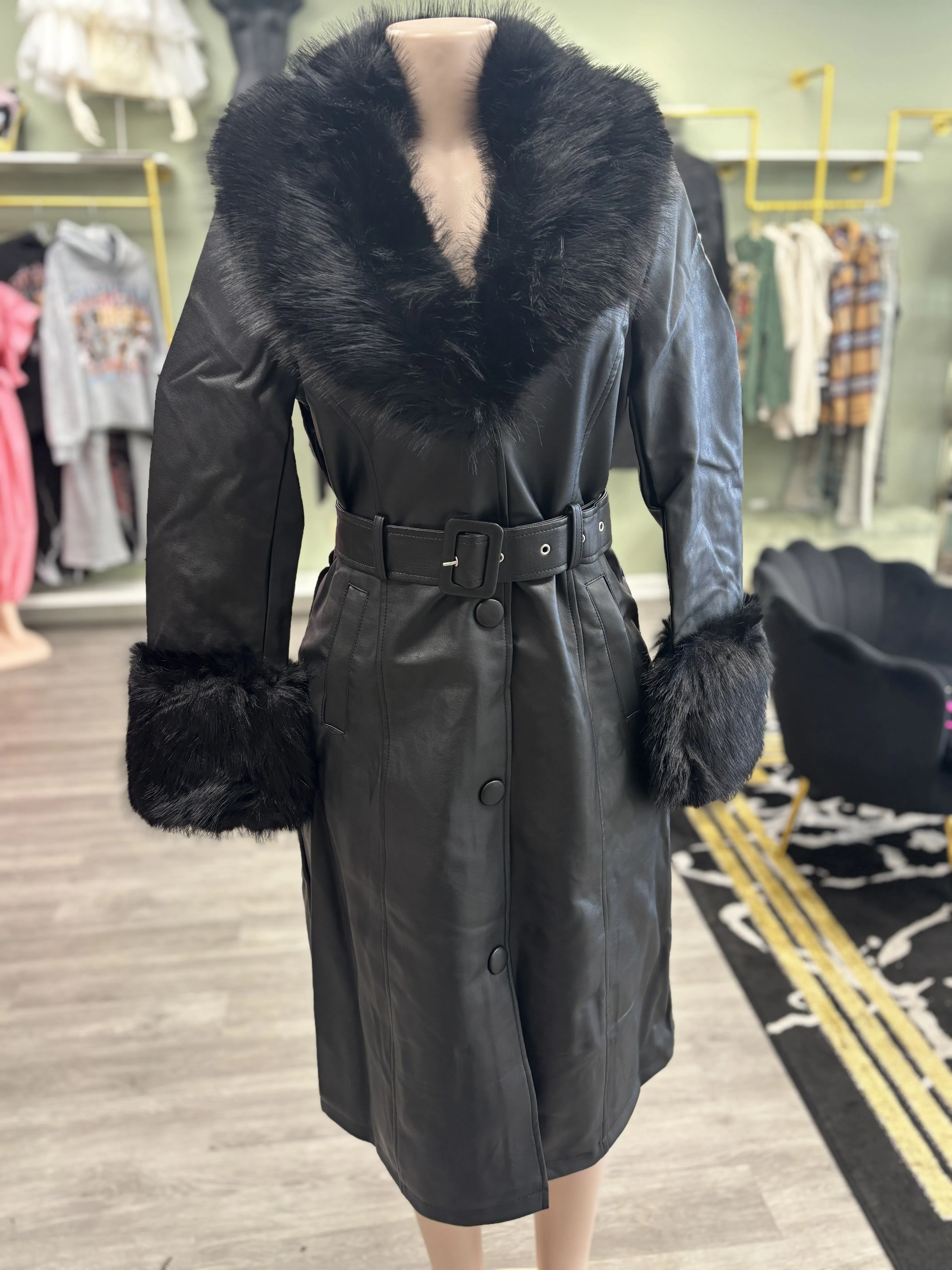 KAYA LEATHER JACKET FAUX FUR COLLAR/SLEEVES