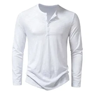 Klassisches weißes Baumwoll-Henley-Langarmshirt für Herren