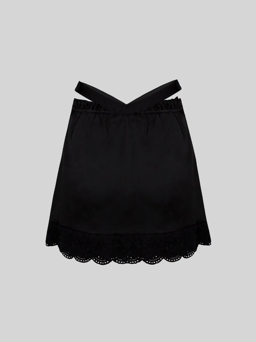 Lace Lace-up Shirt Top   Cherry Skirt Set