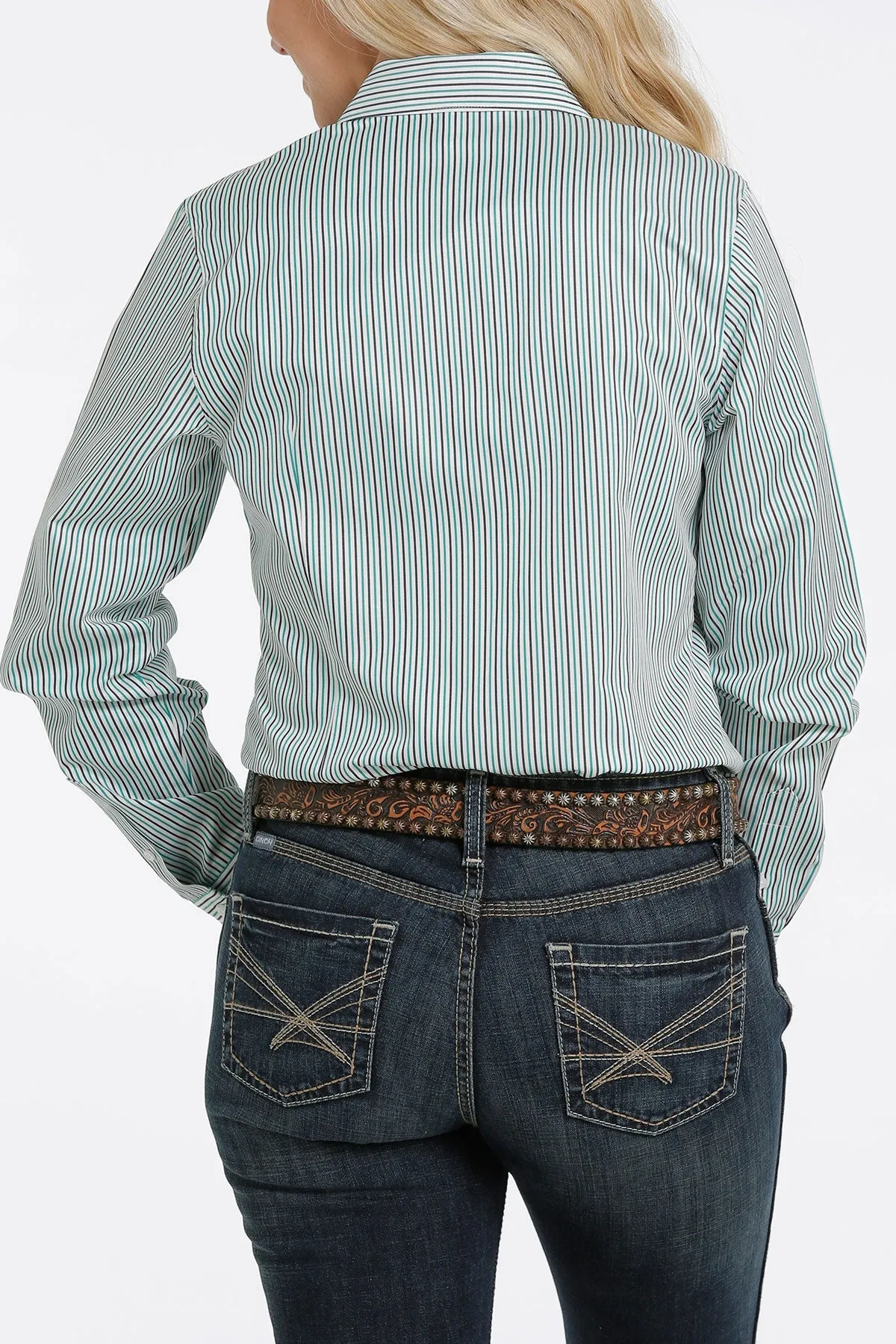 LADIES GREEN STRIPE LONG SLEEVE SHIRT