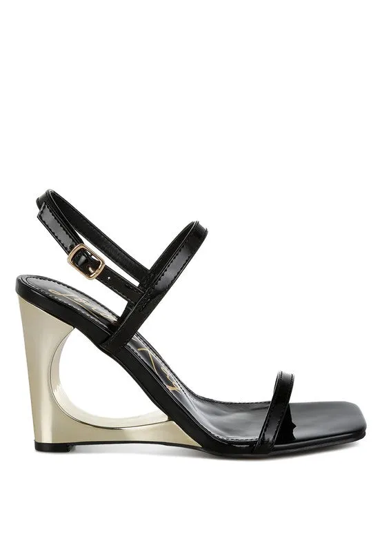 Ladra Fantasy Wedge 3.5" Heel Black Sandals