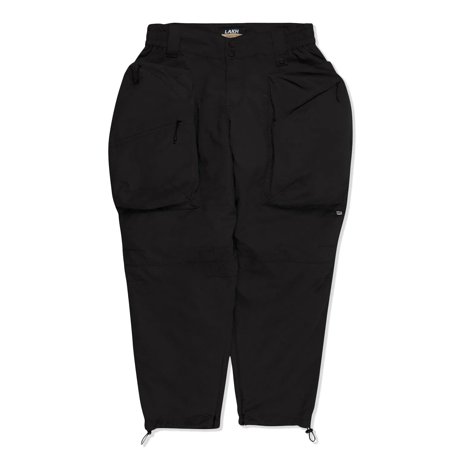LAKH Men Trapezoid Pockets Utility Pants Black