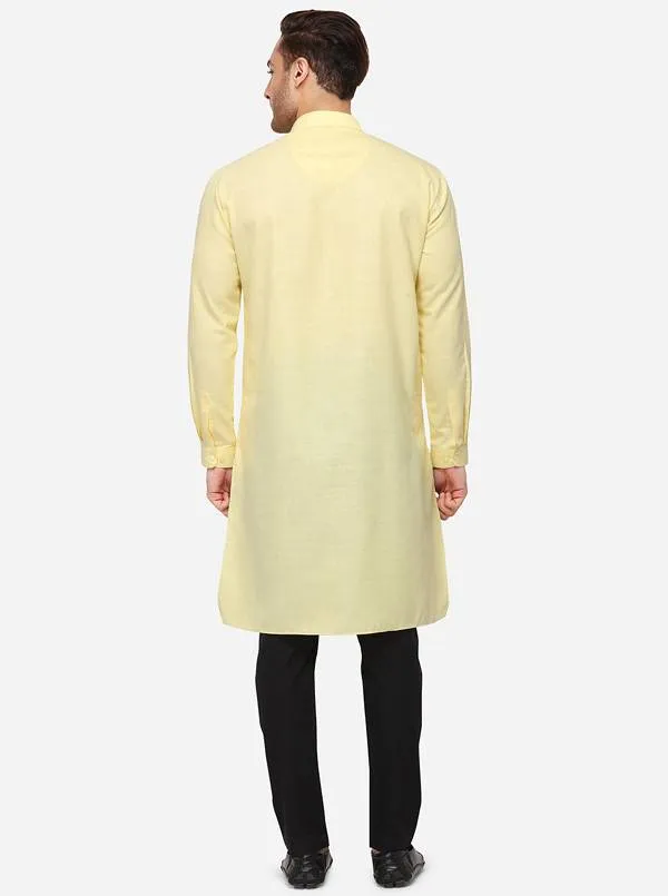 Light Yellow Self Textured Regular Fit Modi Kurta | JadeBlue