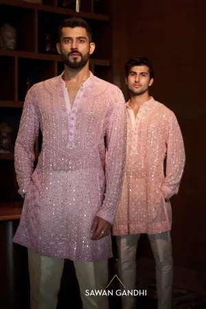 Lilac chikankari pearl work kurta
