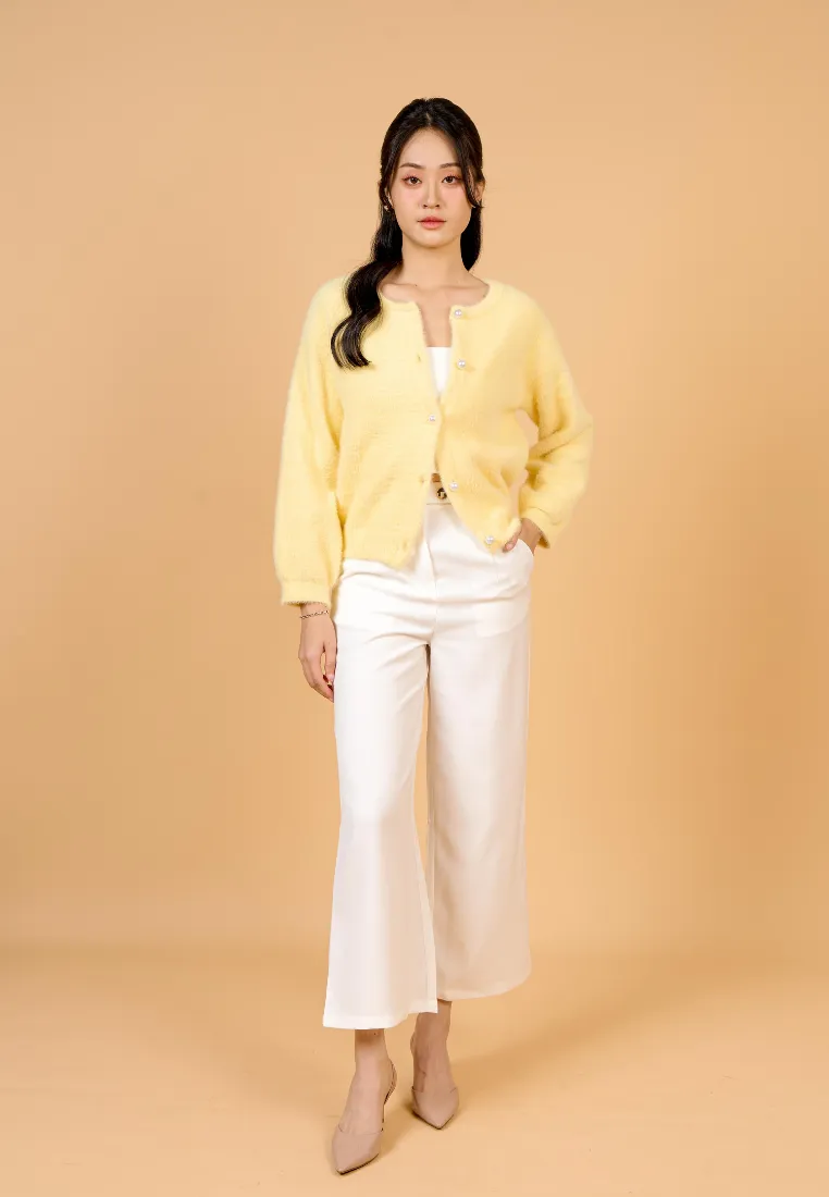Liliya Fuzzy Cardigan With Pearl Round Buttons