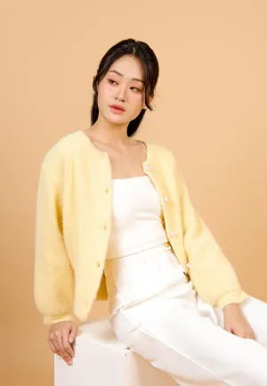 Liliya Fuzzy Cardigan With Pearl Round Buttons