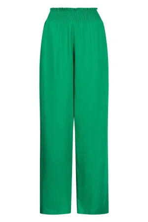 Linen Blend Wide Leg Pants - Green