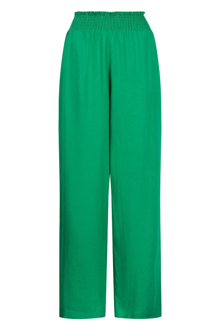Linen Blend Wide Leg Pants - Green