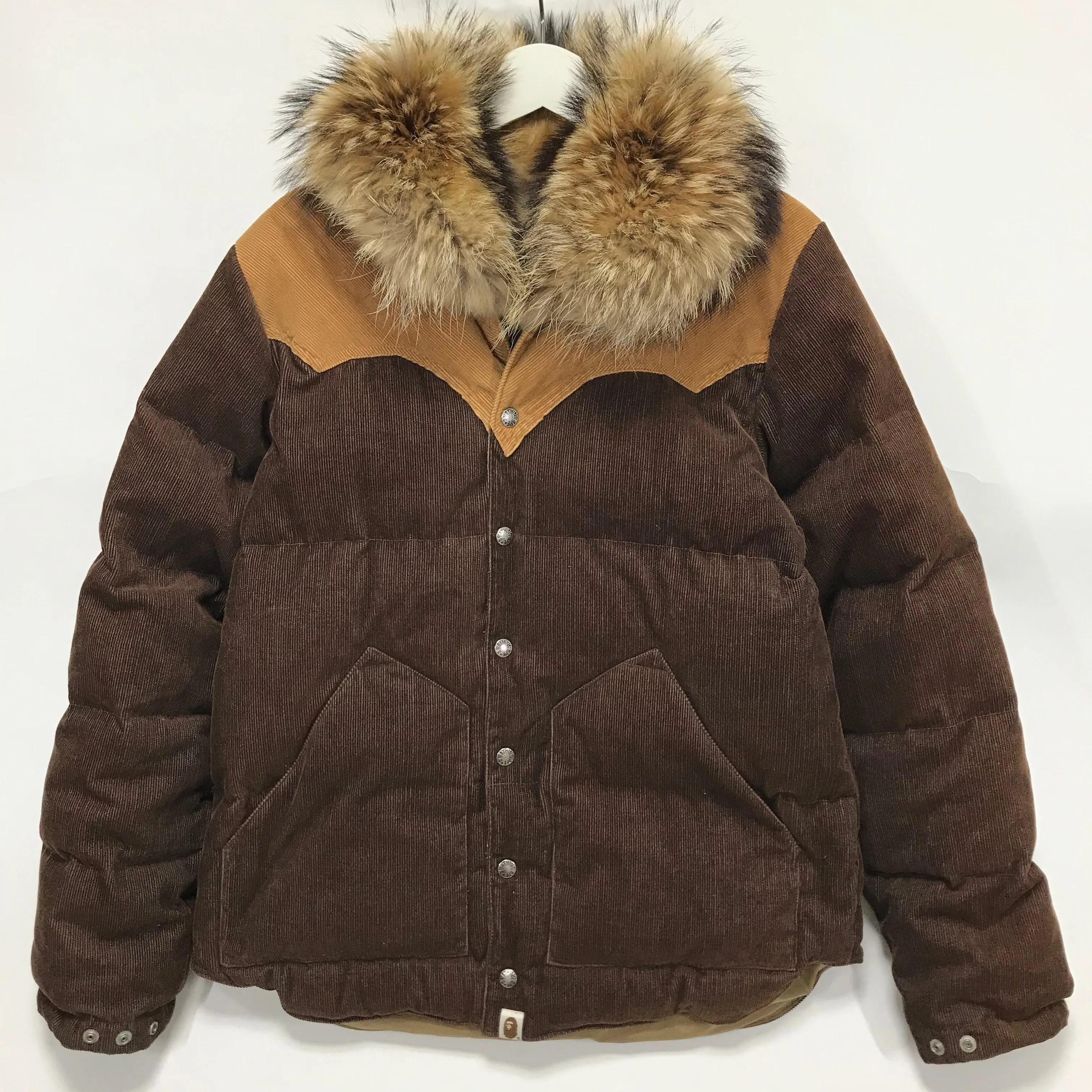 [M] A Bathing Ape Bape Fur Collar Corduroy Down Jacket