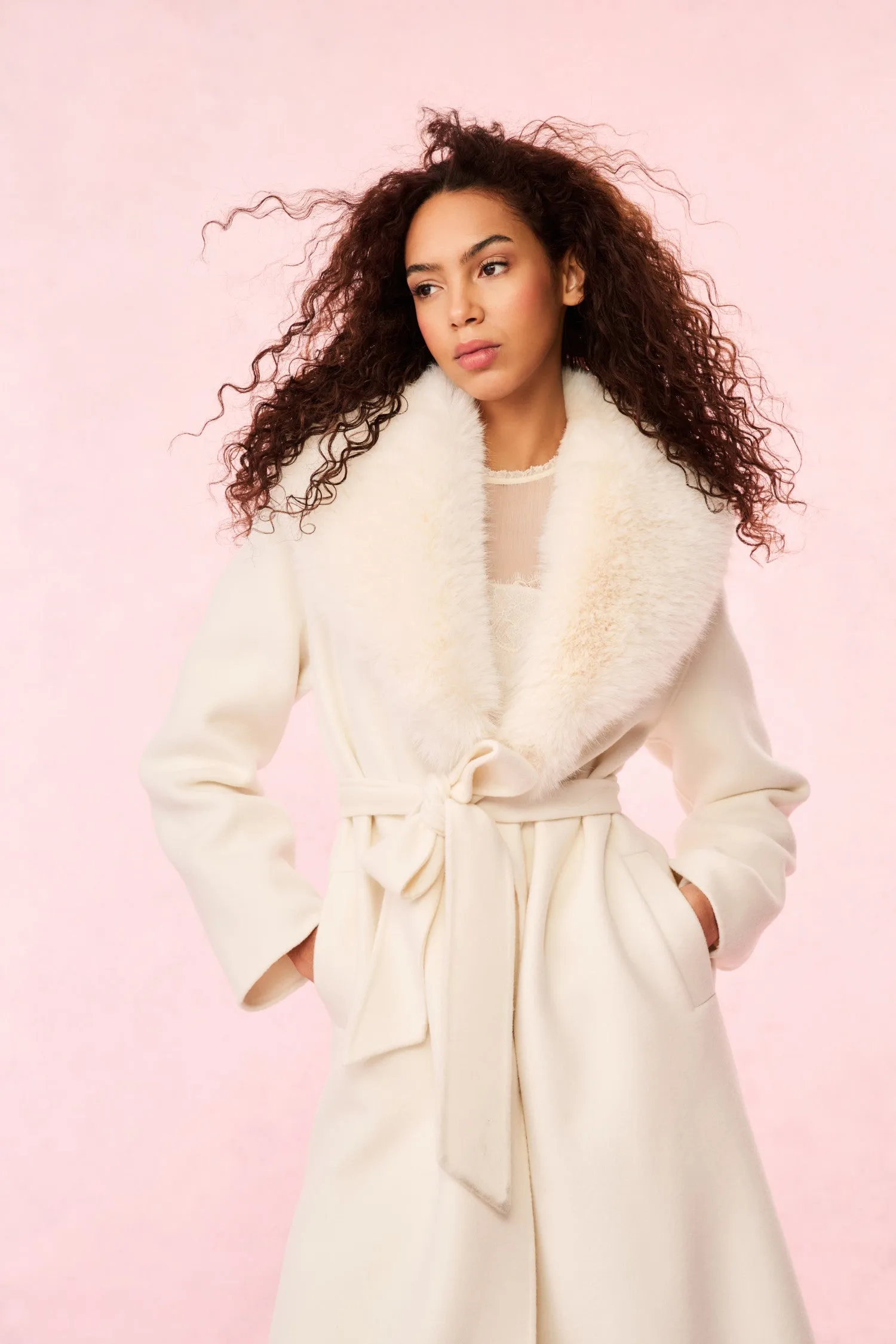 Mahika Wool-Cashmere Faux Fur Collar Coat - OATMEAL