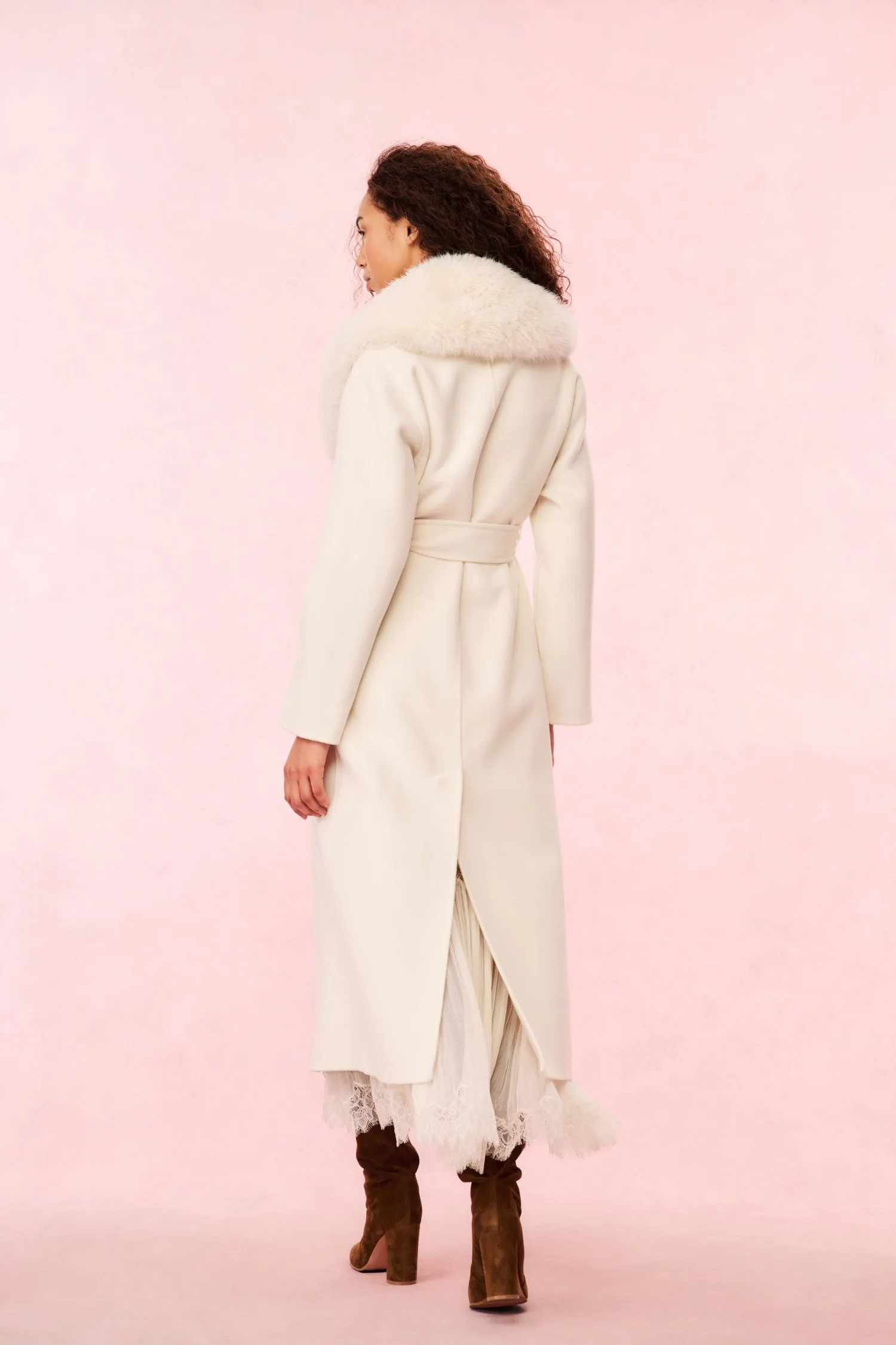 Mahika Wool-Cashmere Faux Fur Collar Coat - OATMEAL