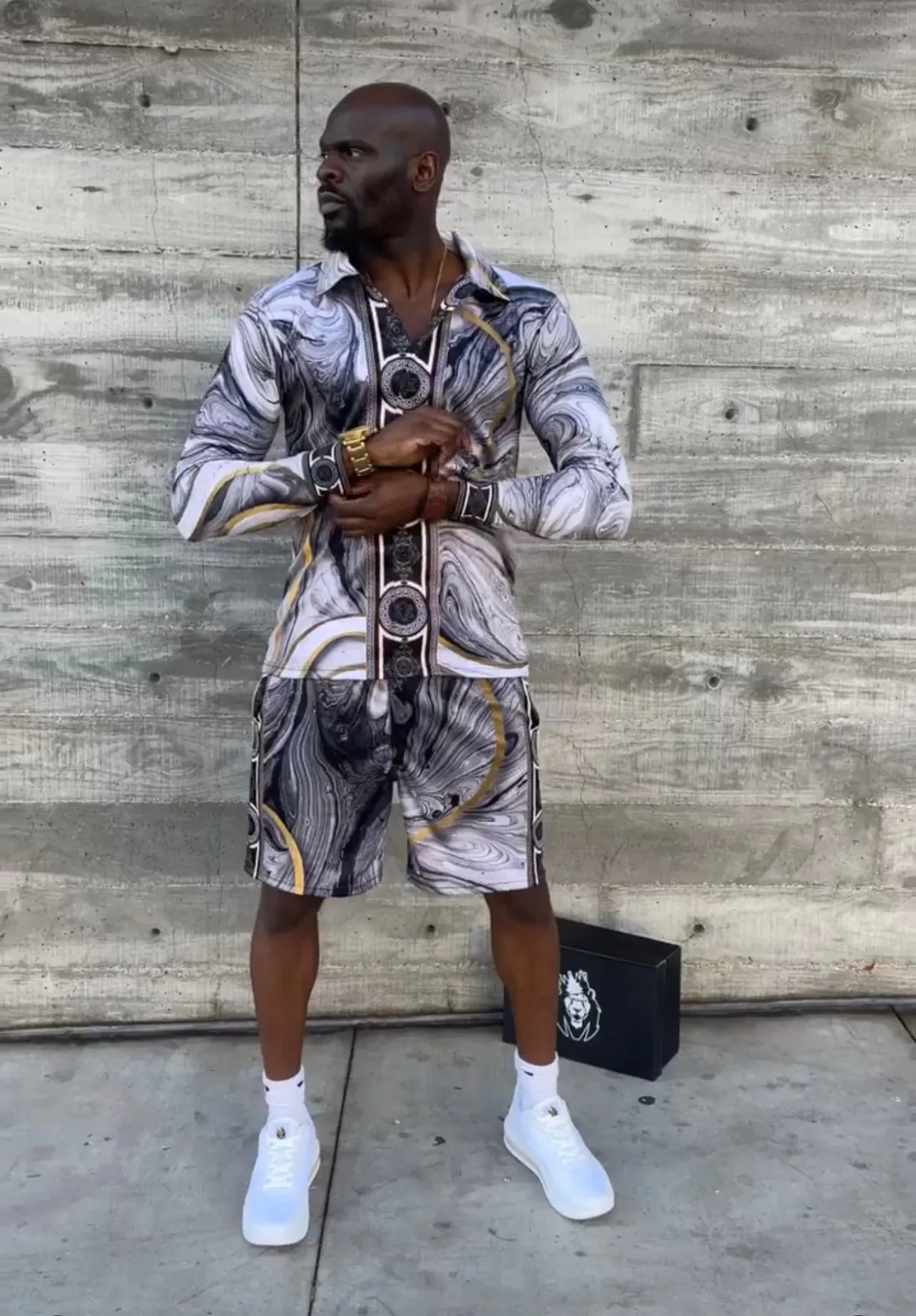 Marble Button Down LS