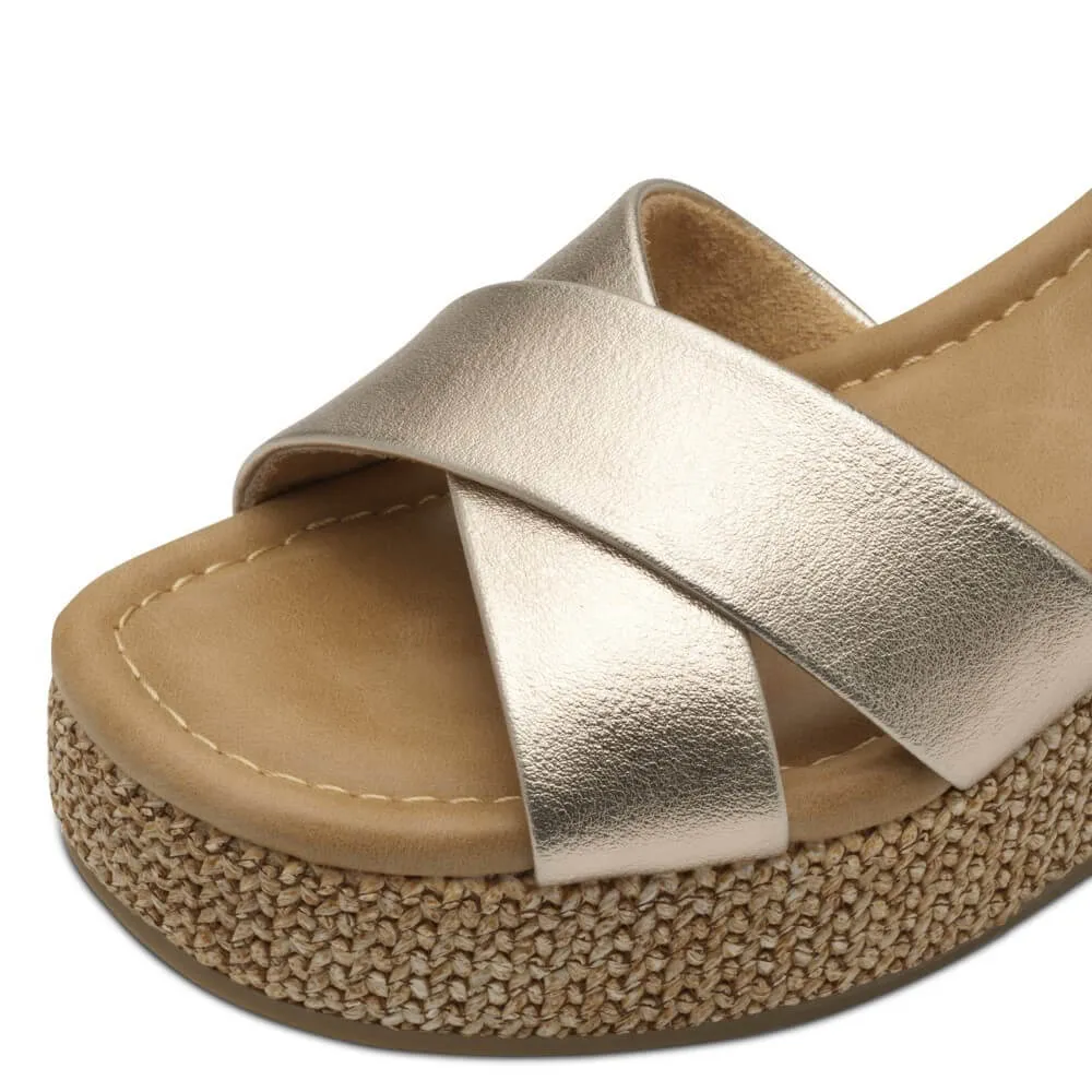 Marco Tozzi Vegan Wedge Sandal 2-28397-PLATINUM