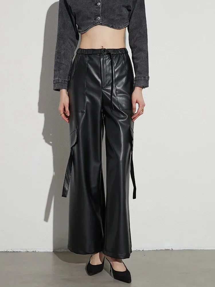 McKay Casual Faux Leather Cargo Pants