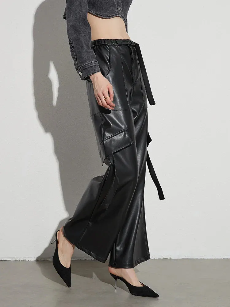 McKay Casual Faux Leather Cargo Pants