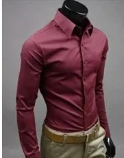 Men Shirt British Style Business Long-Sleeve Male Slim fit Casual Shirts Men's Clothing White Black wine Shirts men