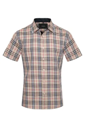 Men's Berry Beige Print Short Sleeve Shirt