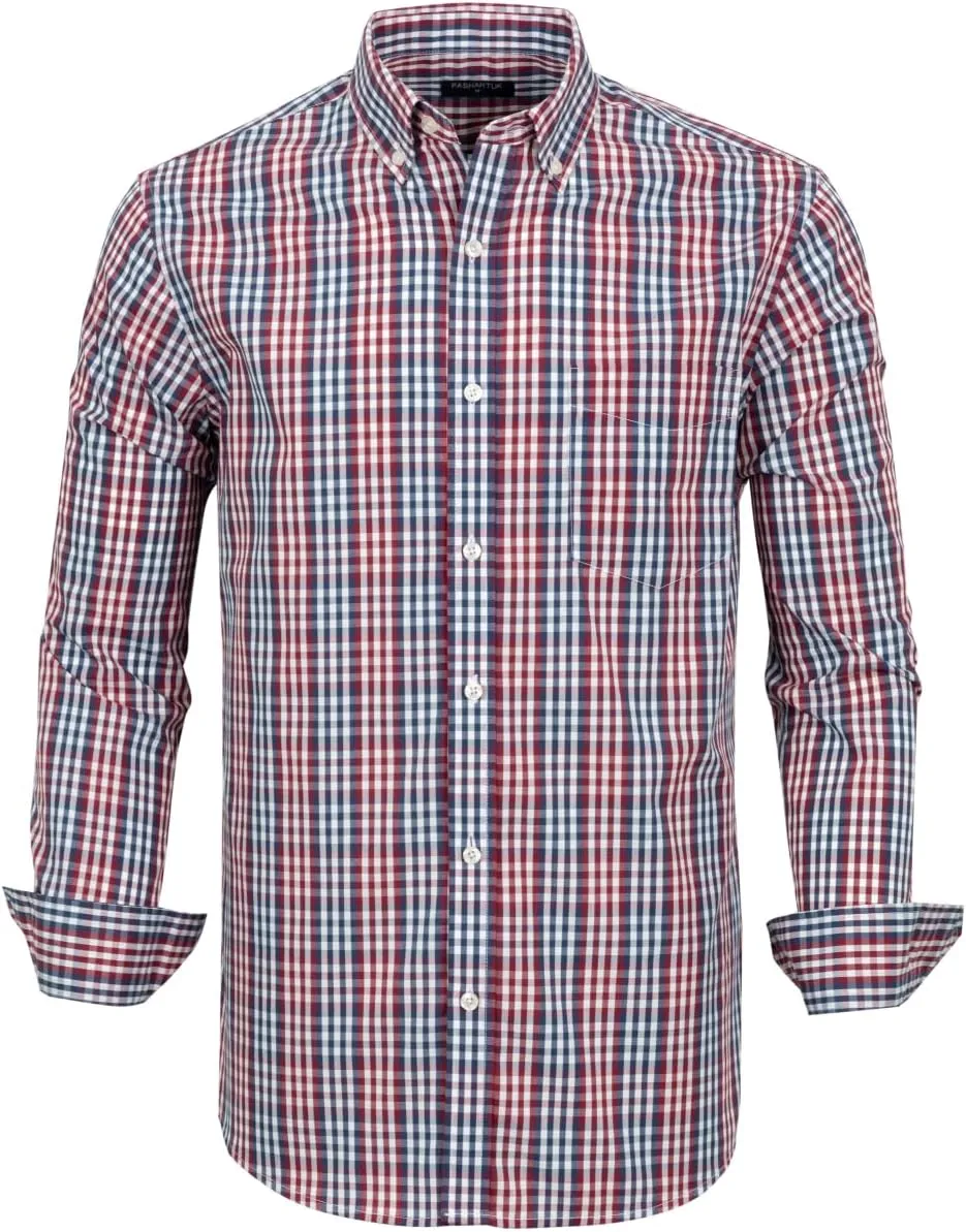 Men's Button Down Shirts Plaid Long Sleeve Dress Shirts