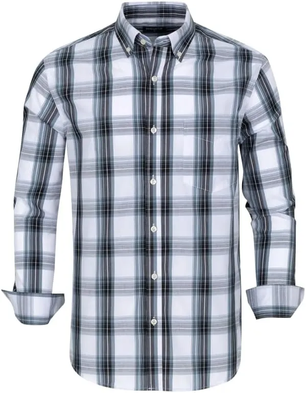 Men's Button Down Shirts Plaid Long Sleeve Dress Shirts