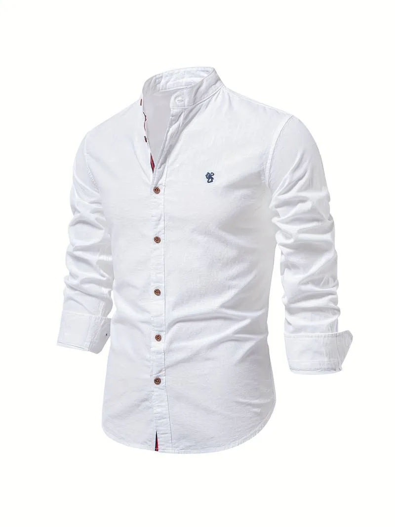 Men's long-sleeve button-down shirt by Nathan in solid color