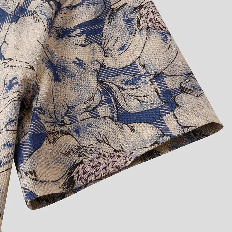 Men's Shirts Retro Floral Print Short Sleeve Shirts Summer Daily Casual Shirts