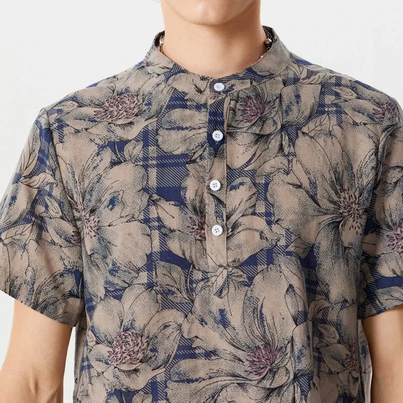 Men's Shirts Retro Floral Print Short Sleeve Shirts Summer Daily Casual Shirts