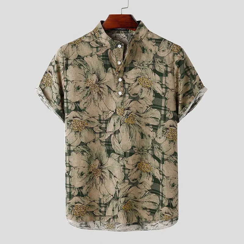 Men's Shirts Retro Floral Print Short Sleeve Shirts Summer Daily Casual Shirts