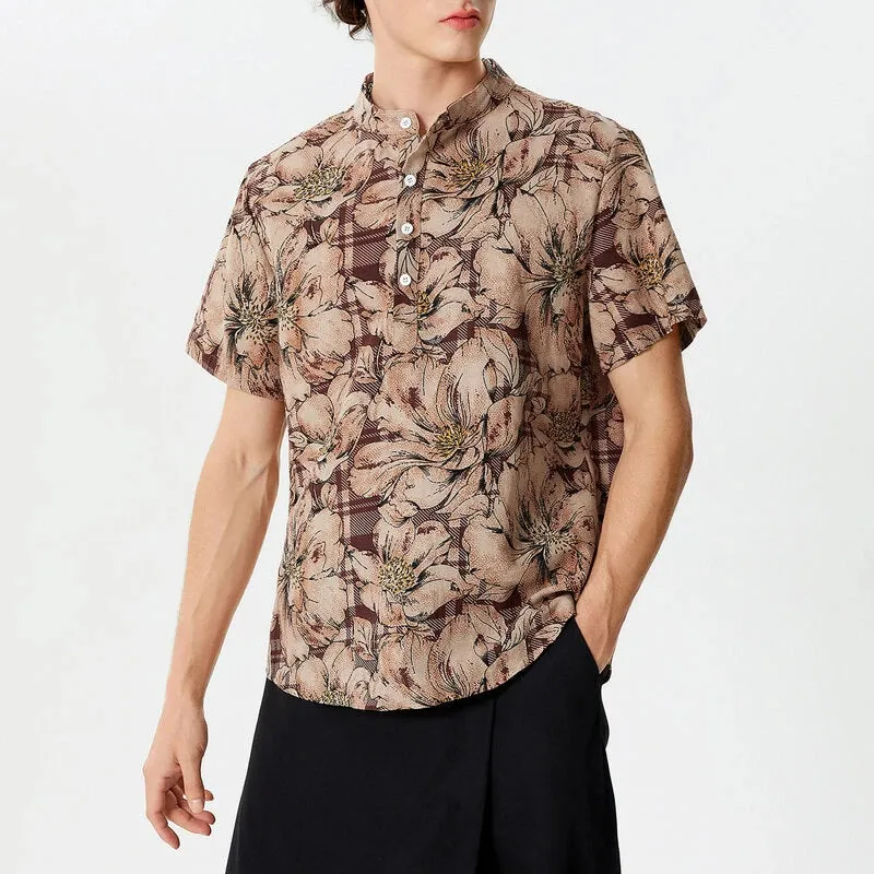 Men's Shirts Retro Floral Print Short Sleeve Shirts Summer Daily Casual Shirts